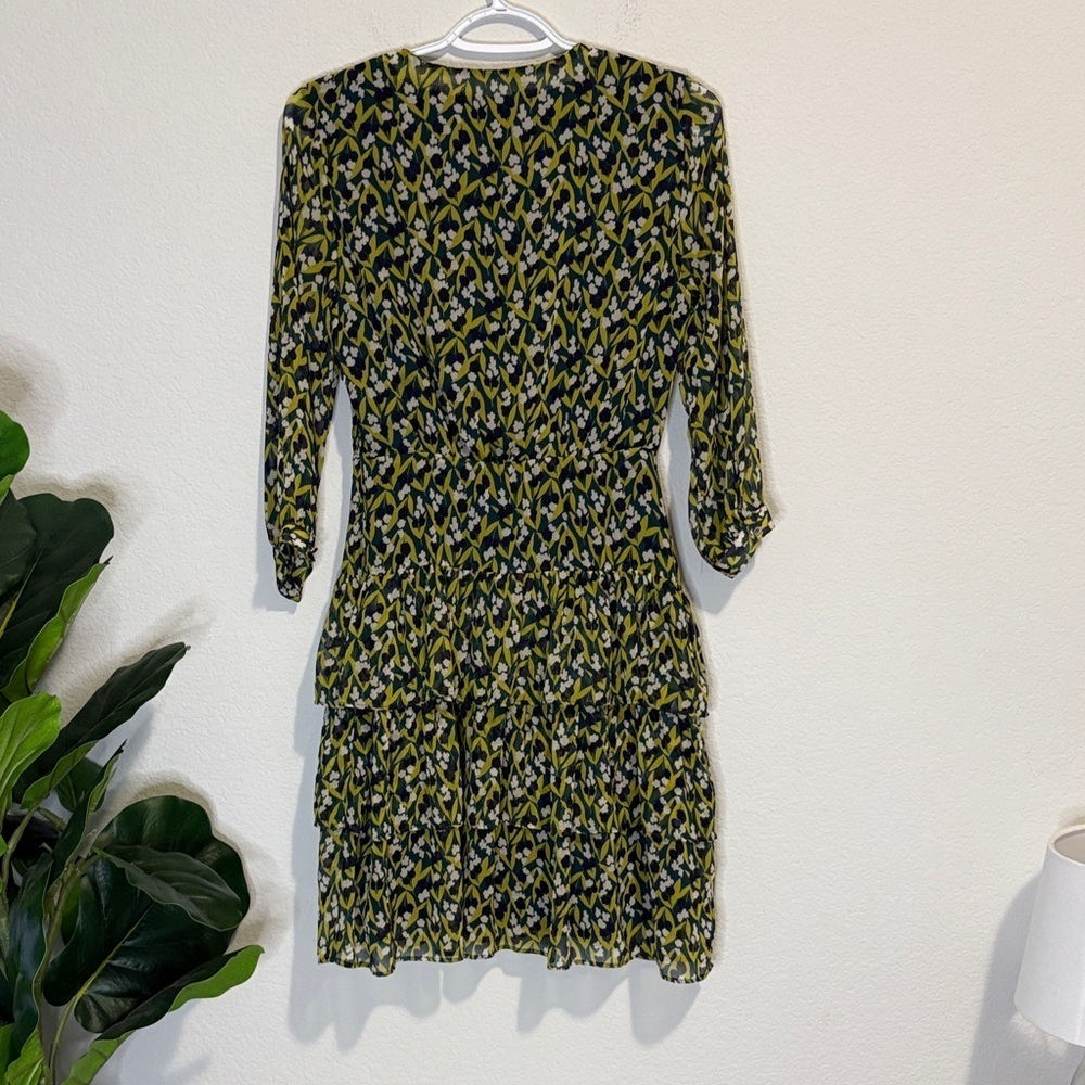 Banana Republic chiffon green and navy blue semi lined Long Sleeve Dress size 0 - Picture 6 of 8